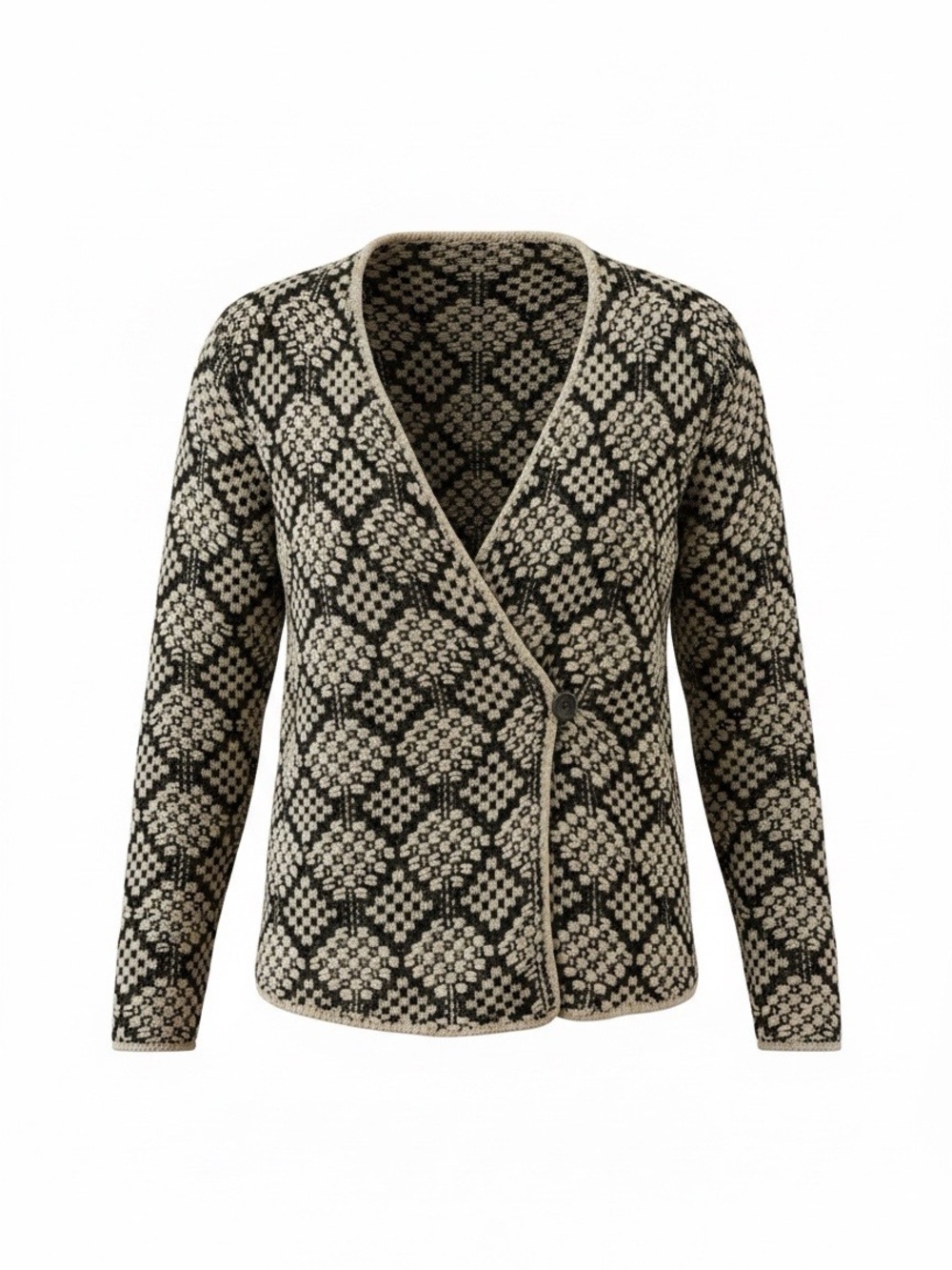 Lucky Brand Black & Cream Geometric Knit Women's Cardigan Sweater size L